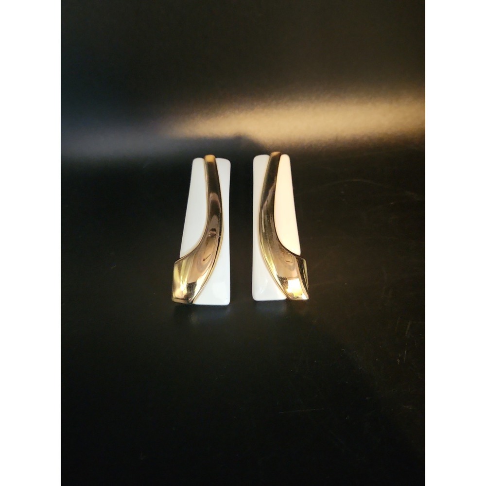 Vtg NAPIER 1980s Statement Earrings White Lucite Goldtone Geometric 2.25"
